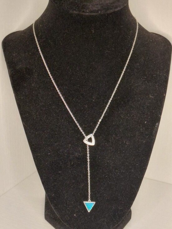 Jewelry - New Adjustable Silver Teardrop & Blue Opal Triangle Lariat Necklace - Women